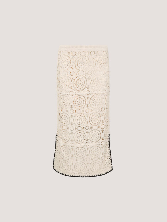 Crochet Circles Midi Skirt, Stone, large
