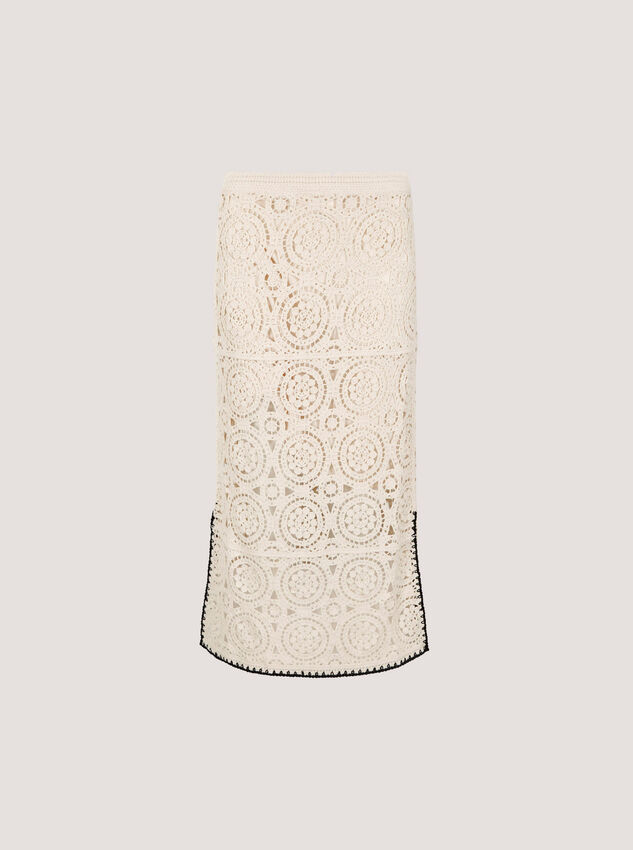 Crochet Circles Midi Skirt, Stone, large