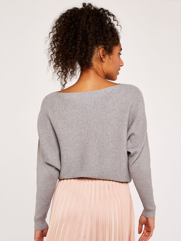 Boat Neck Batwing Jumper, Light Grey / Silver, large