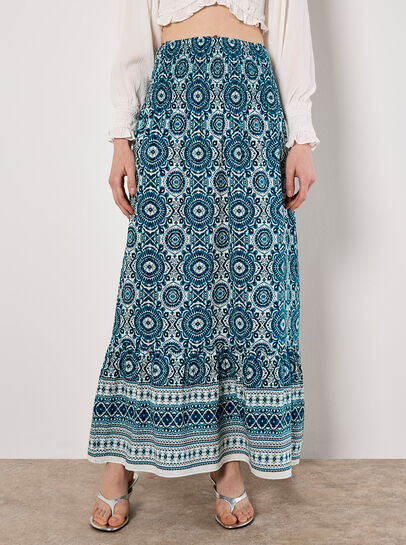 Batik Print Smocked Maxi Skirt