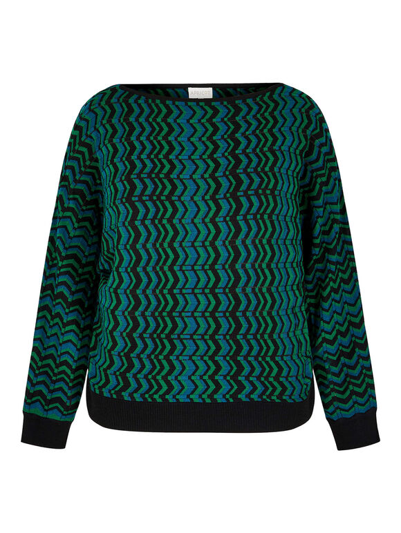 Curve Chevron-Strickpullover, Blaugrün, groß