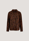 Linen Mix Leaf Print Shirt, Brown, large