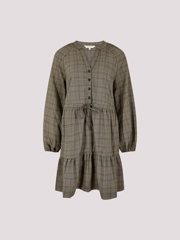 Heritage Check Ruffle Hem Mini Dress, Grey, large