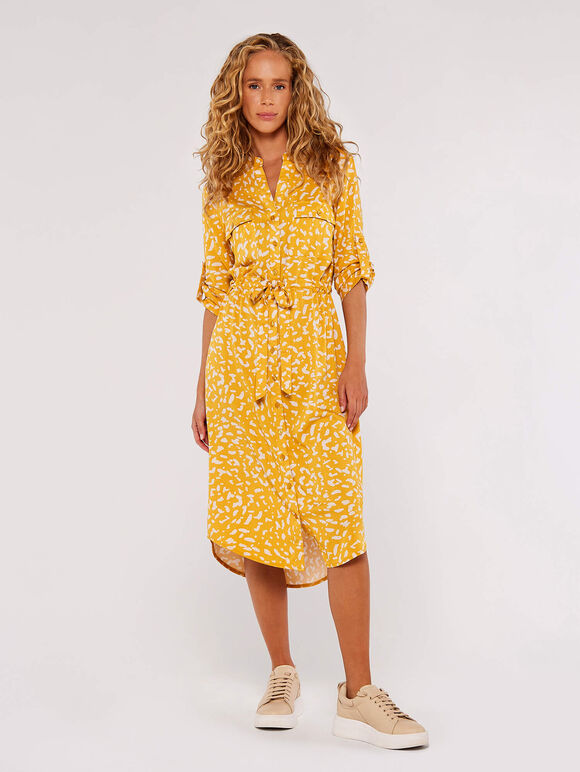 Brush Dot Midi Dress, Mustard, large