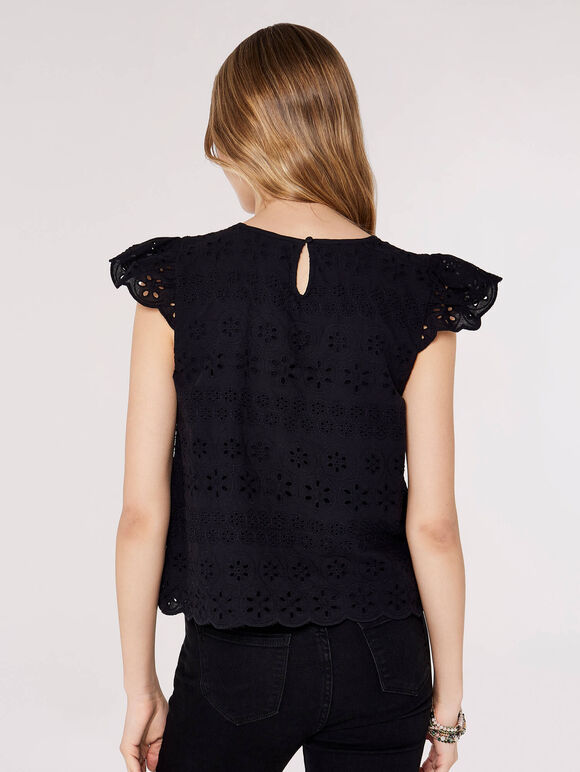Broderie Anglaise Top, Black, large