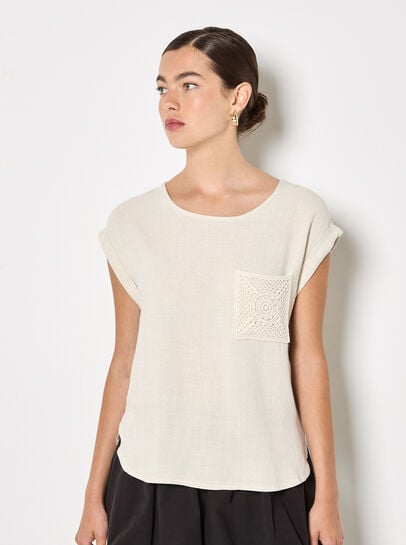 Crochet Pocket Linen Blend T-Shirt