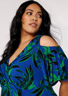 Curve Tropical Palm Midi Dress, Blue, large