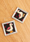 Silver Tone Embroidered Bird Hook Earrings, Assorted, large