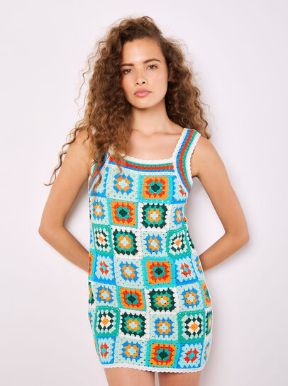 Crochet Squares Mini Dress