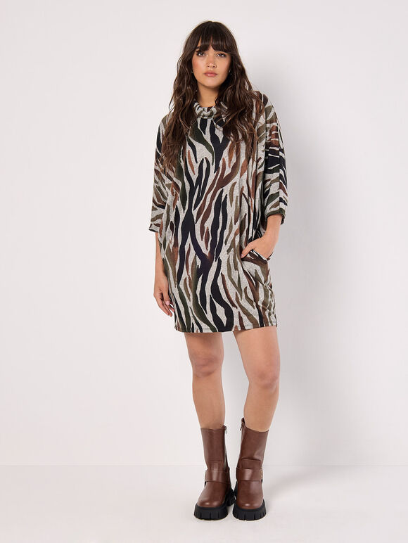 Zebra Soft Touch Cocoon Mini Dress, Rust, large