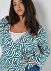 Curve Geo Print Wrap Top, Green, large