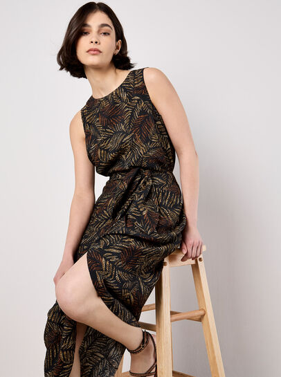 Batik Leaf Wrap Midi Skirt