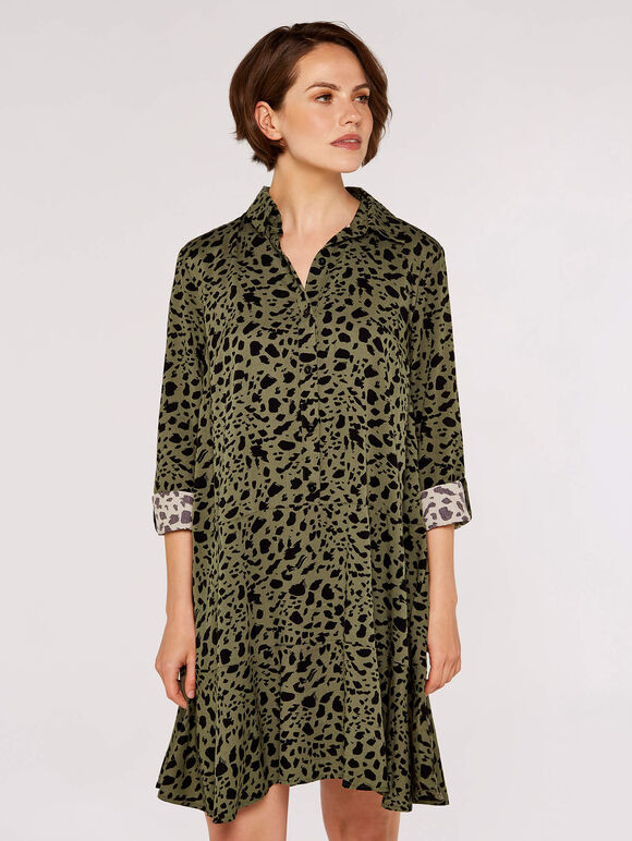 Paintsplash  Shirt Mini Dress, Khaki, large