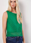 Cotton Lace Bow Top, Green, large