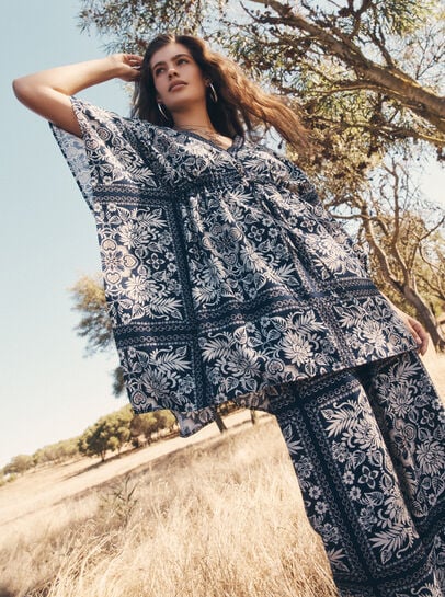 Scarf Print Kimono Mini Dress