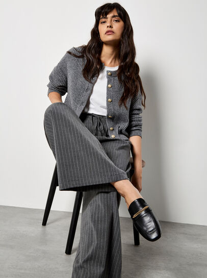 Pinstripe Wide Leg Tailored Trousers