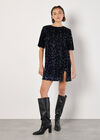 Velvet Sequin V-Back Mini Dress, Black, large