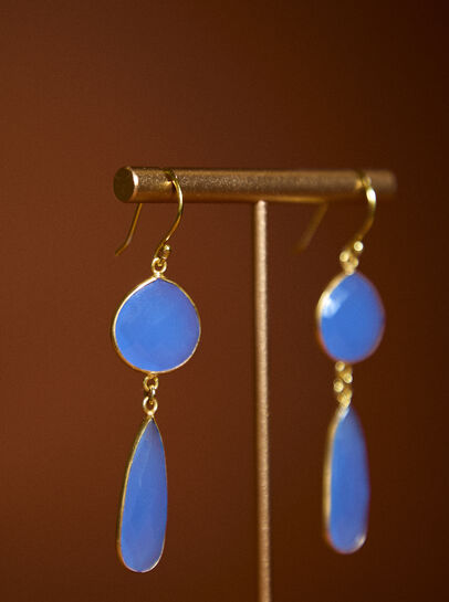 Gold Tone Blue Stone Drop Earrings