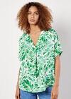 Tropical Leaf Print Pleat Top, Cream, large