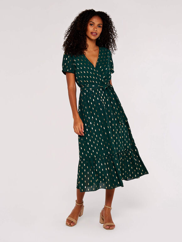 Gold Foil Oval Midi Dress, Green, large