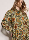 Floral Leaves Tiered Shirt Midi Dress, Green, large