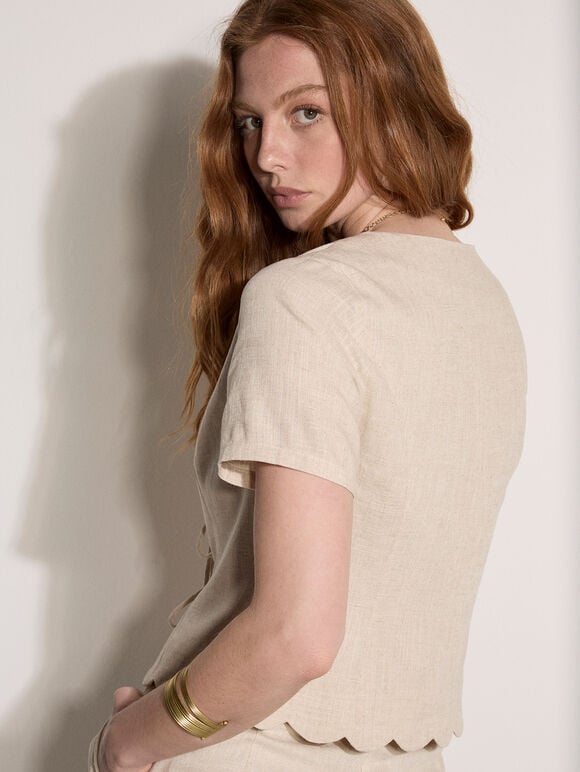 Linen Blend Tie-Up Top
, Stone, large