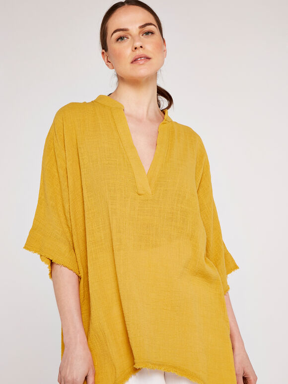 Raw Edge Tunic Top, Mustard, large