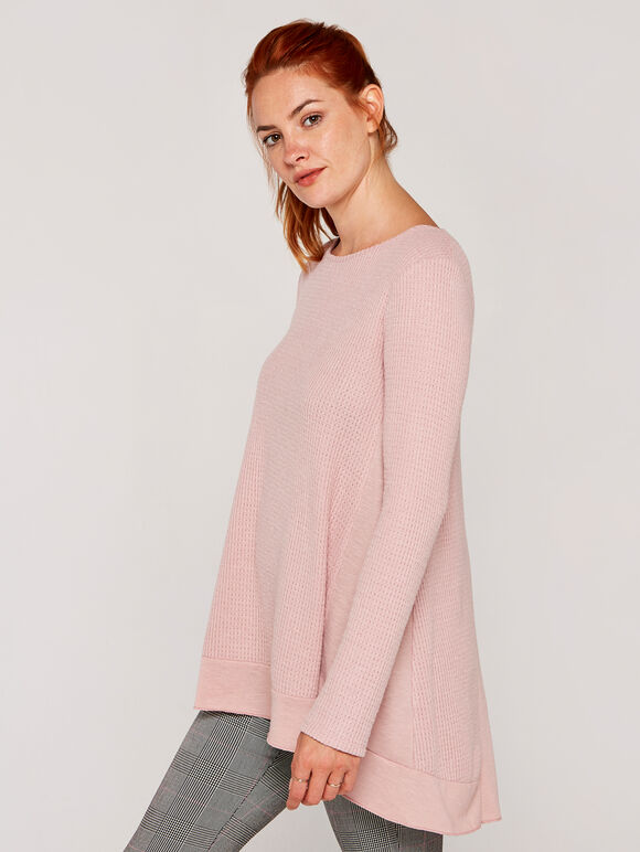 Waffle Knit Top, Pink, large