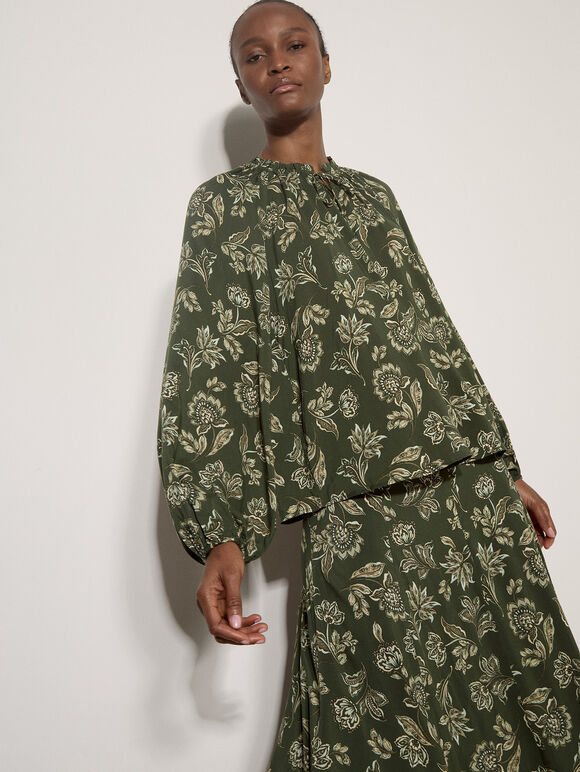 Folk Floral Blouse, Green, large