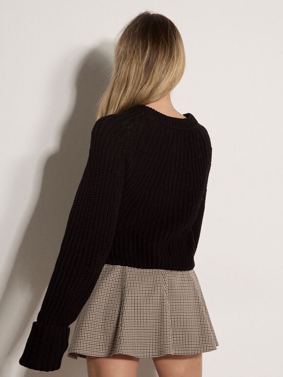 Chunky Knit Cardigan, Black, large