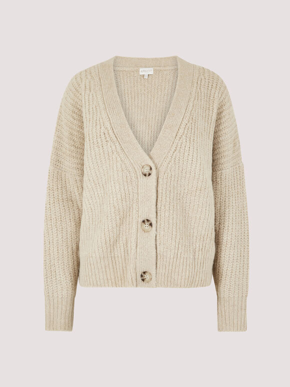Knit Boyfriend Cardigan, Stone, large