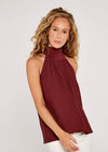 Tie Neck Sleeveless Blouse, Red, large