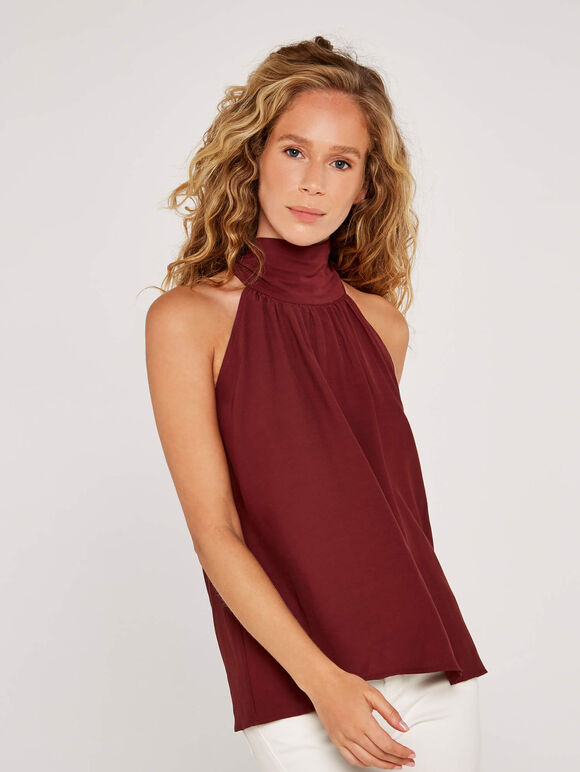 Tie Neck Sleeveless Blouse, Red, large