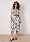 Rose Print Fit and Flare Midi Dress, White, large