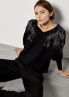 Diamante Feathers Fine Knit Jumper, Black, large