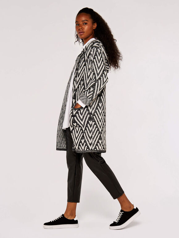 Chevron Hooded Cardigan, Grey, large