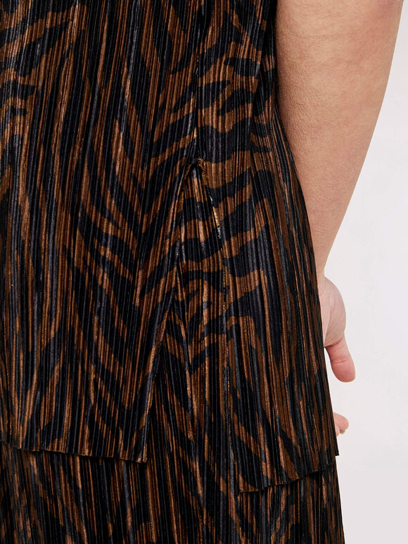 Zebra Plisse Top, Brown, large