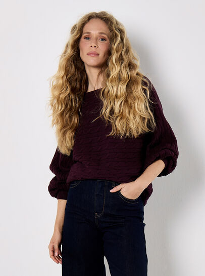 Cable Stripe Batwing Aran Jumper