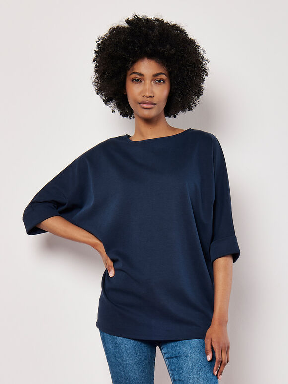 Jersey Knit Batwing Top, Navy, large
