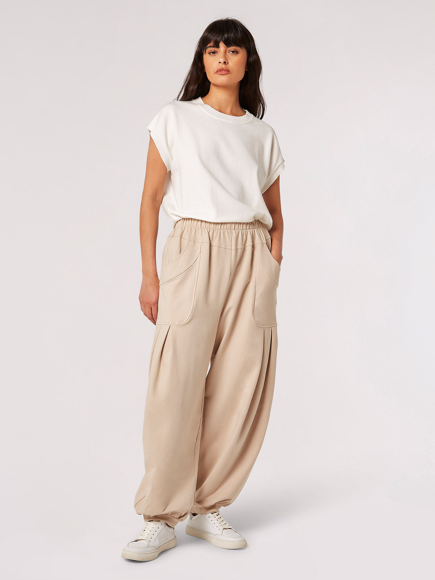 Cotton Pleat Oversized Joggers Apricot Clothing