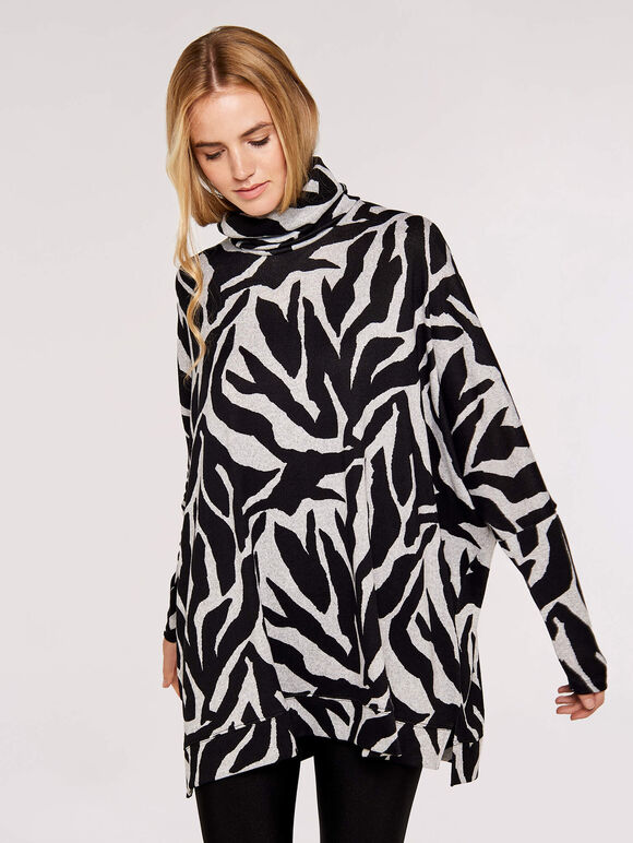 Zebra Print Oversized Tunic, Grey, large