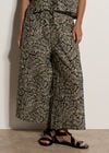 Leaf Print Cotton Culotte Trousers, Black, large