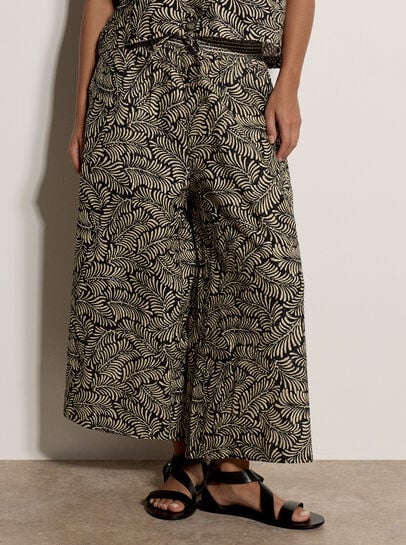 Leaf Print Cotton Culotte Trousers