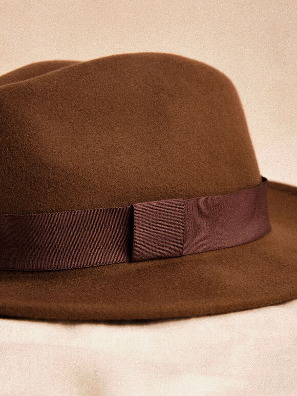 Wool Fedora Hat, Brown, large
