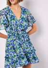 Watercolour Floral Chiffon Mini Dress, Green, large