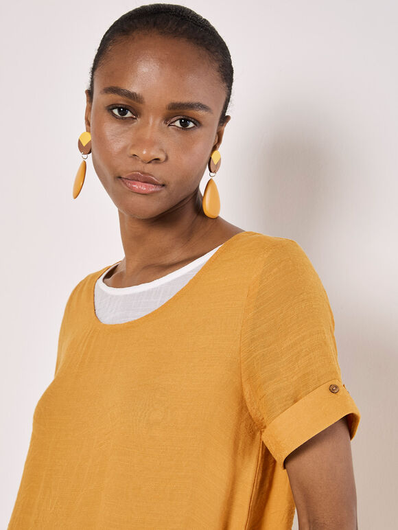 Slub Shimmer Tunic Mini Dress, Mustard, large