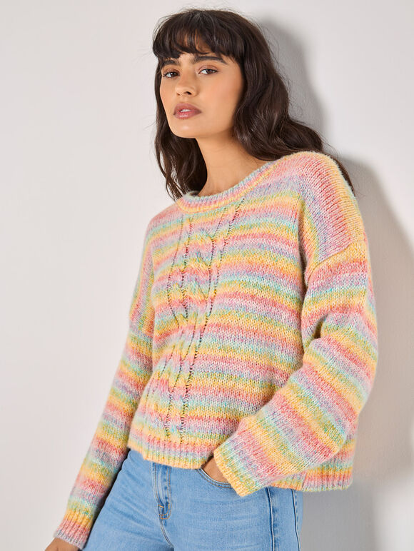 Pastel Stripes Cable Knit Jumper, Assorted, large