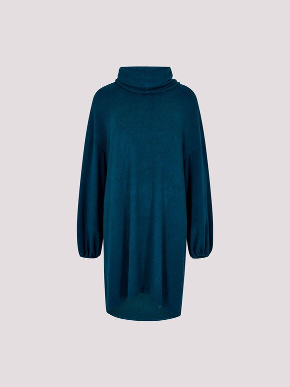 Soft Knit Mini Dress, Teal, large