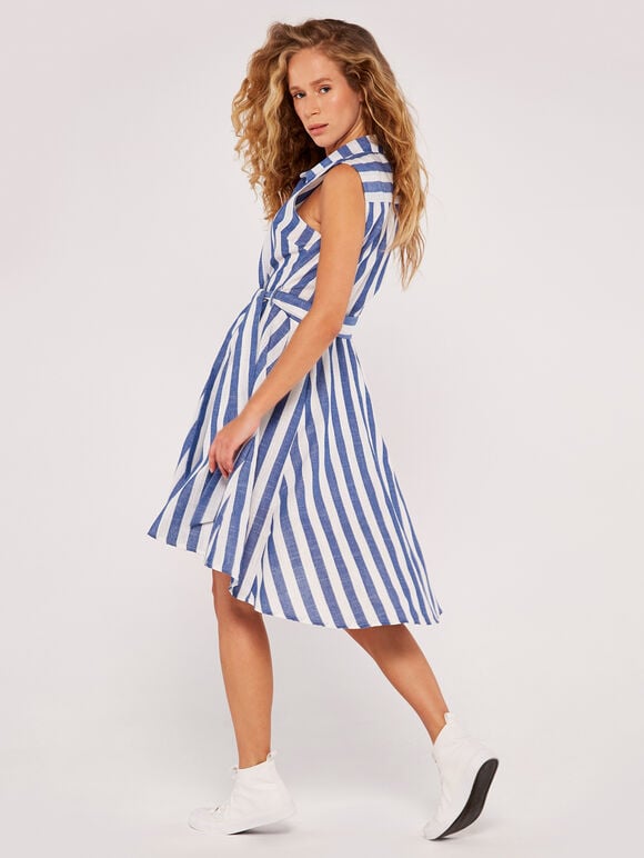 Stripe Tie Shirt Dress, Blue, large