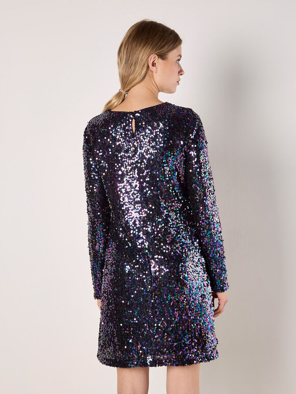 Sequin Swing Mini Dress, Black, large
